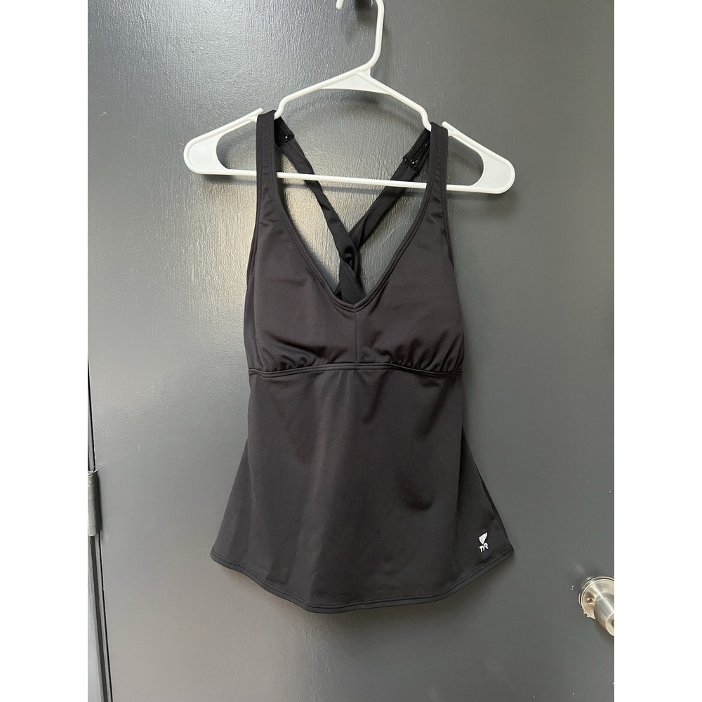 TYR Twisted Bra Solid Black Tankini Top Padded Sz 14 Womens